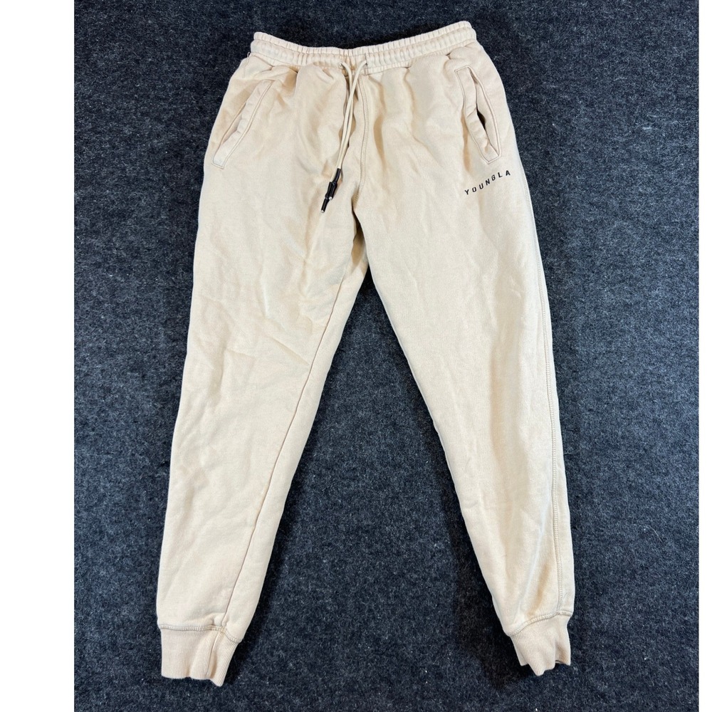 YoungLA Tan Beige Cotton Jogger Sweatpants Mens Medium Drawstring Gym Athletic